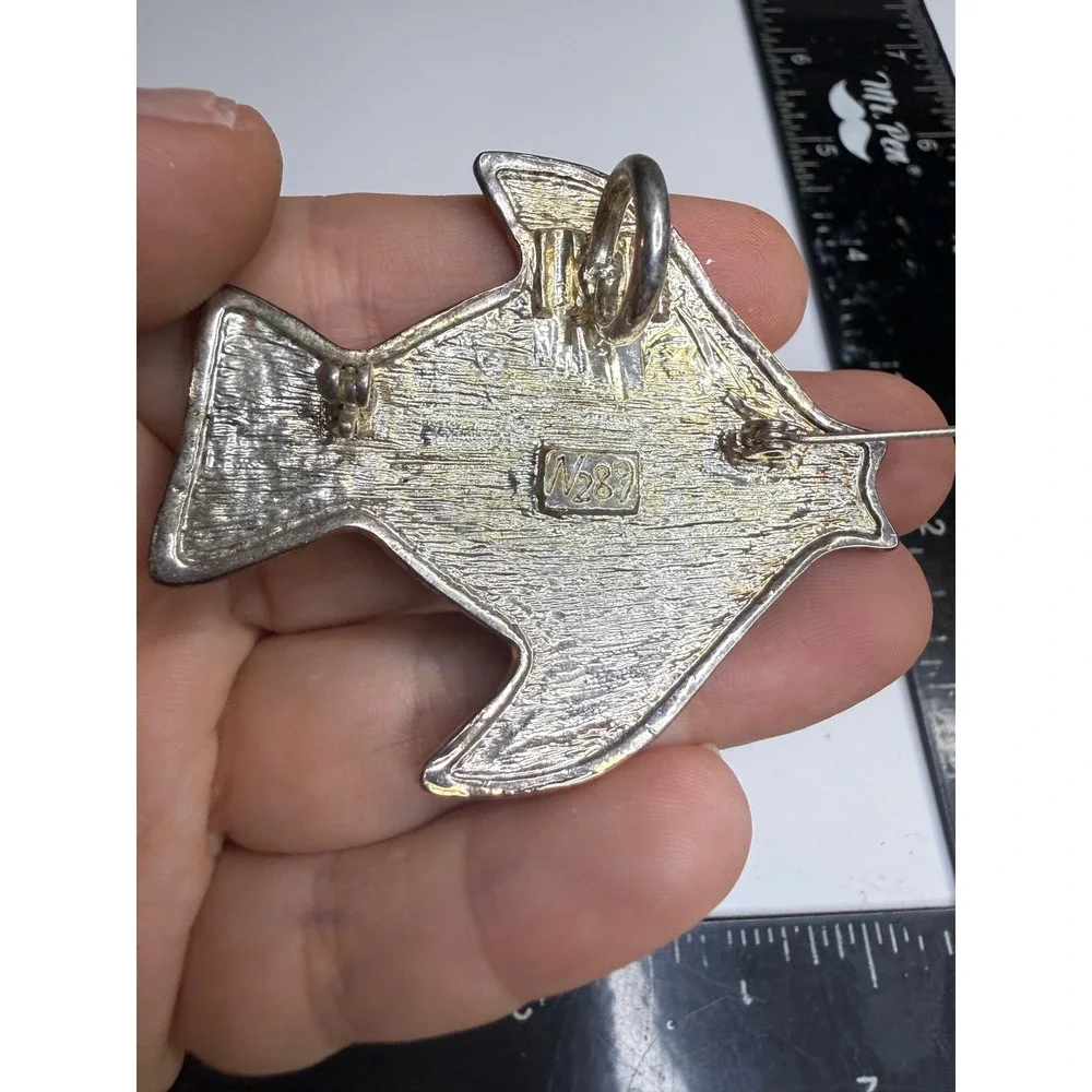 Nolan Miller Two Tone Fish Brooch Pendant Rhinestone Eye Nautical Pin N289